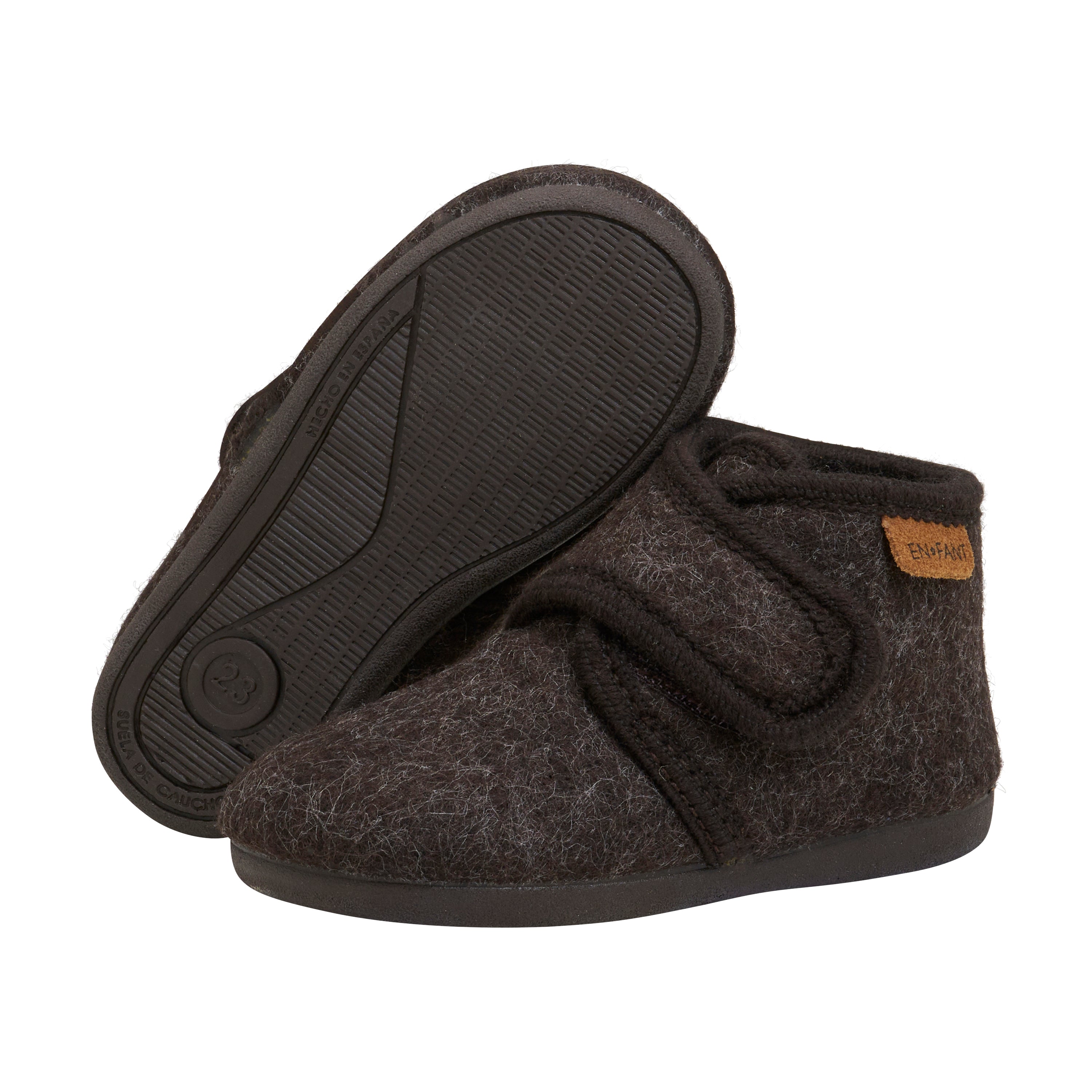 En Fant Slippers Wool Velcro - Chocolate Melange