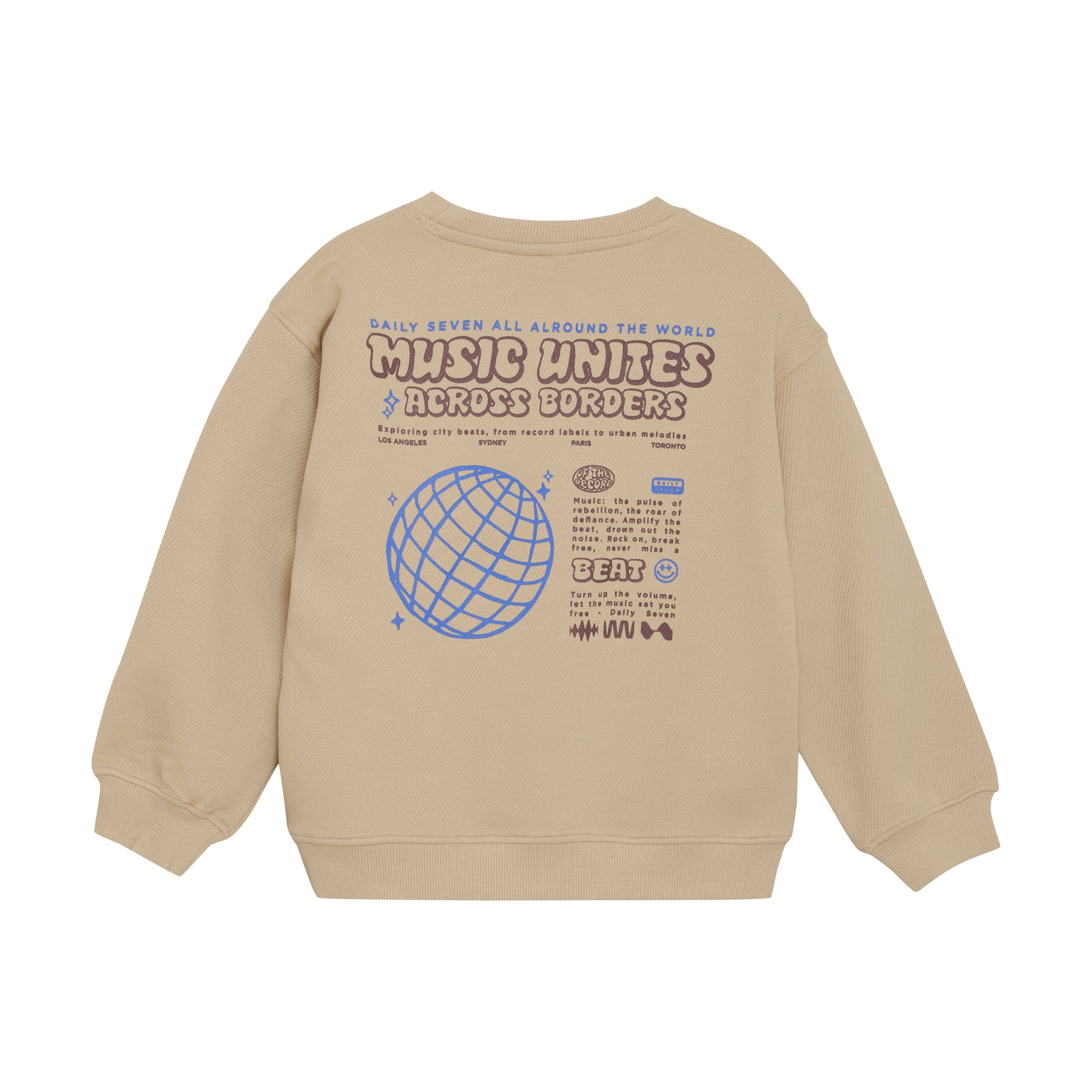 DAILY7 Oversized Sweater Music - Latte Sand achterzijde