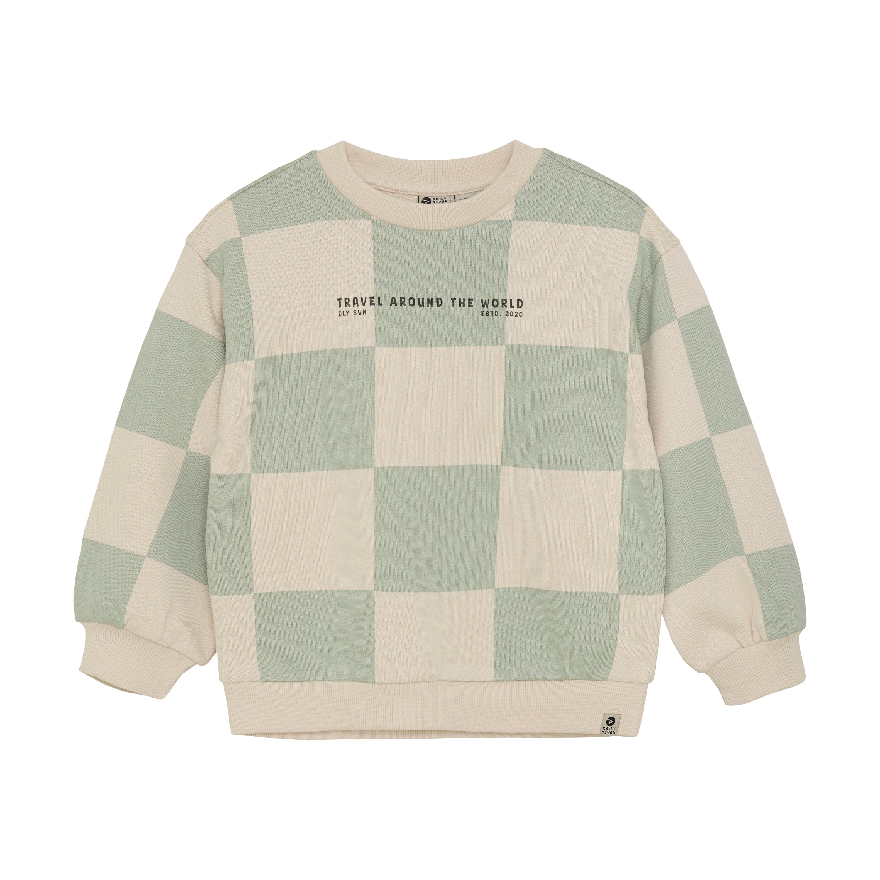 DAILY7 Oversized Sweater Check Print - Cool Mint voorzijde