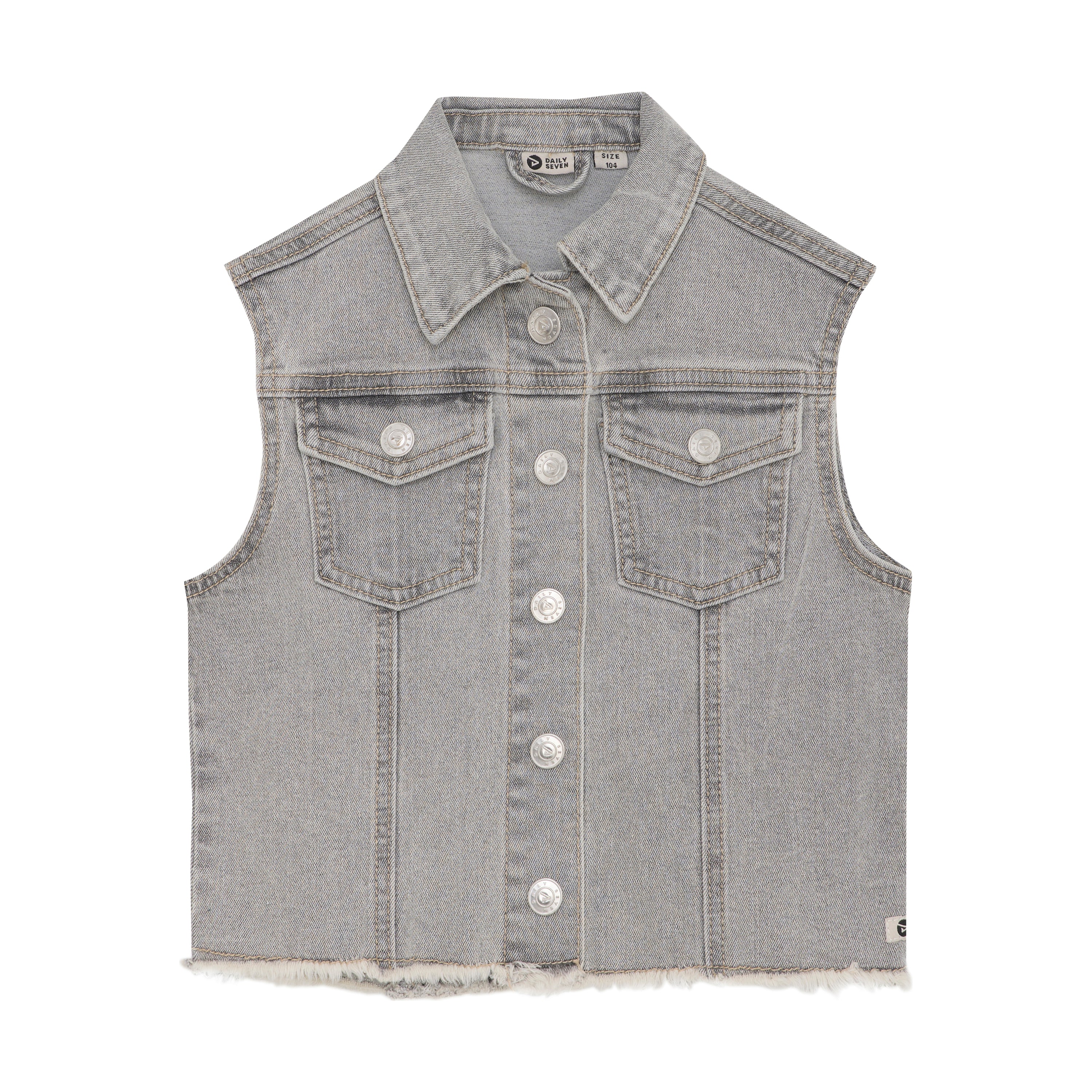 Daily7 Denim Sleeveless Jacket - Light Grey Denim voorzijde