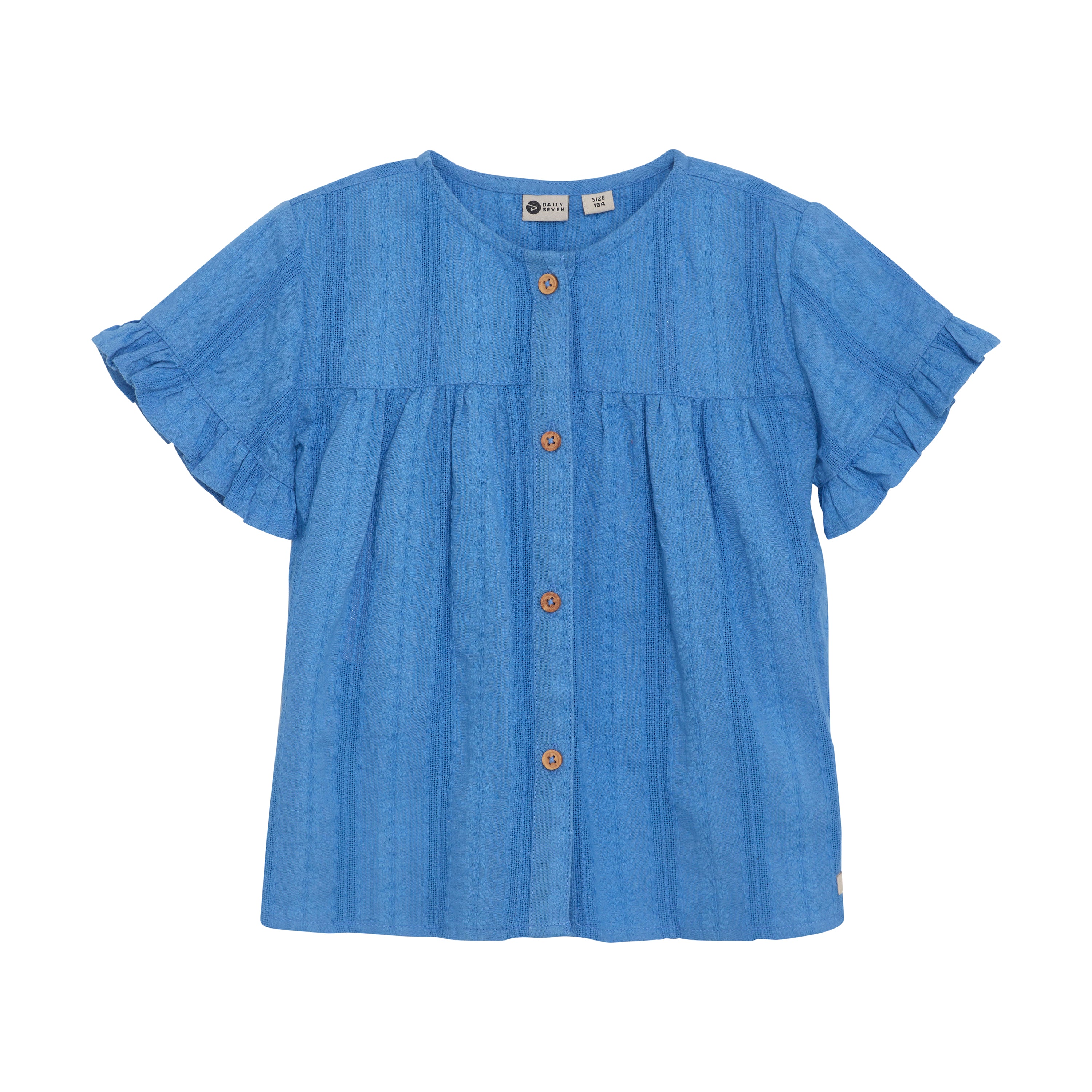 Daily7 Ruffle Shirt - Dusty Royal Blue voorzijde
