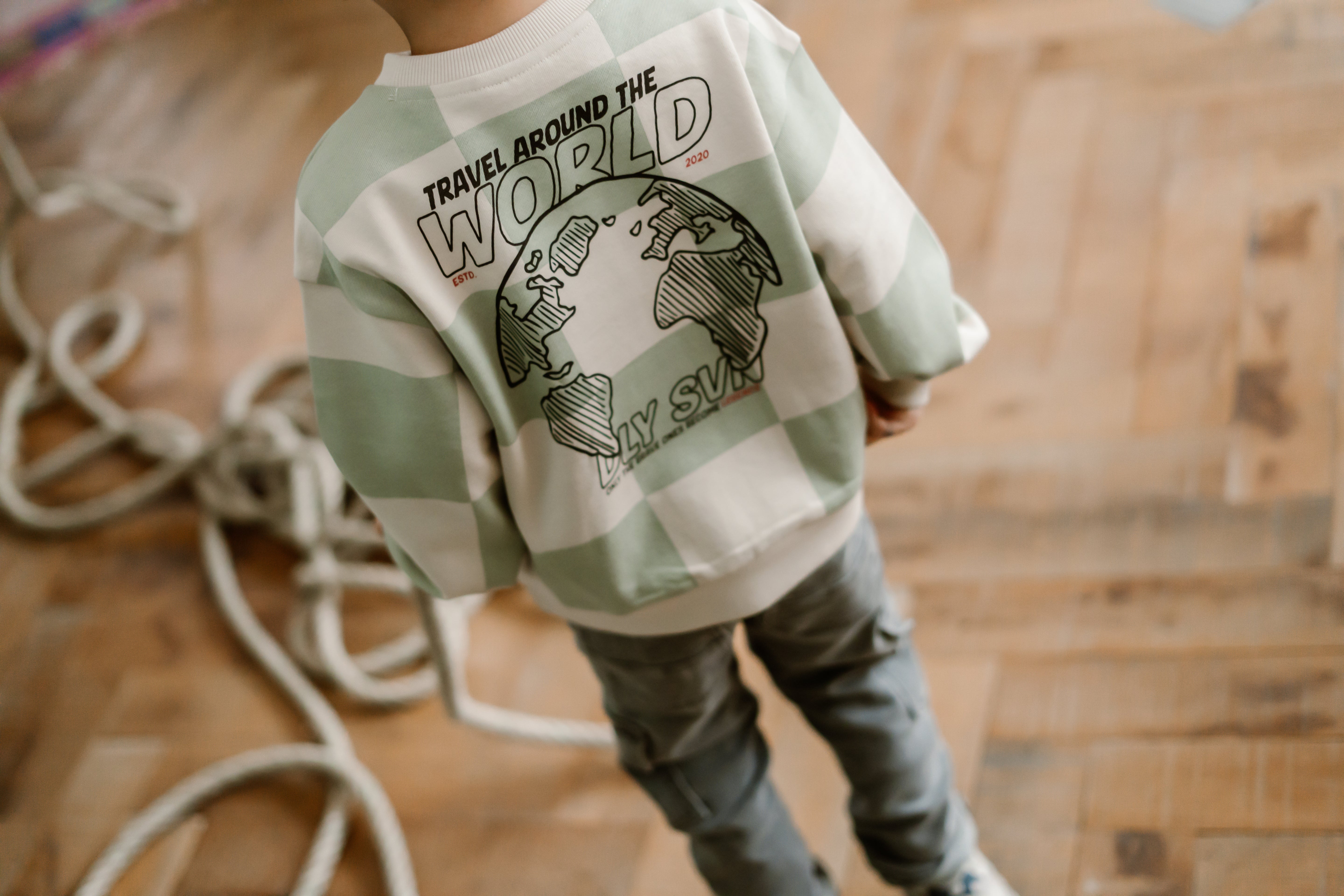 DAILY7 Oversized Sweater Check Print - Cool Mint