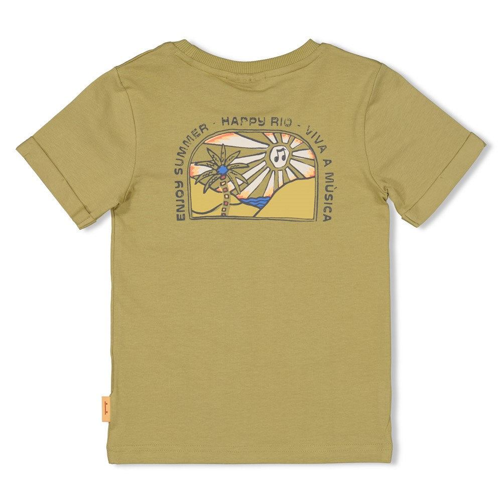 Sturdy T-Shirt Groen - Happy Rio achterzijde opdruk zon palmboom