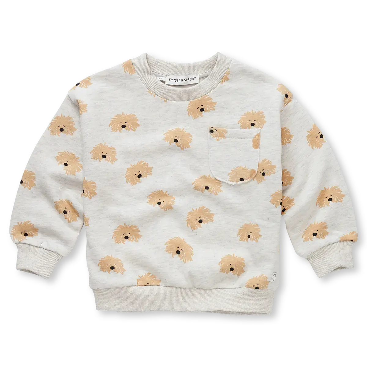 Sproet & Sprout Sweatshirt Moustache Dog Print Voorzijde
