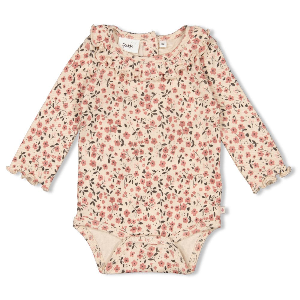 Feetje Romper Rib AOP - Woodland Bloom Voorzijde