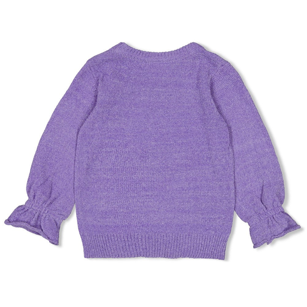 Jubel Sweater Gebreid - Wild Soul Detail: "Detail van de Jubel Sweater Gebreid - Wild Soul in Lavendel, gebreid met lurex voor een feestelijke uitstraling." Achterzijde