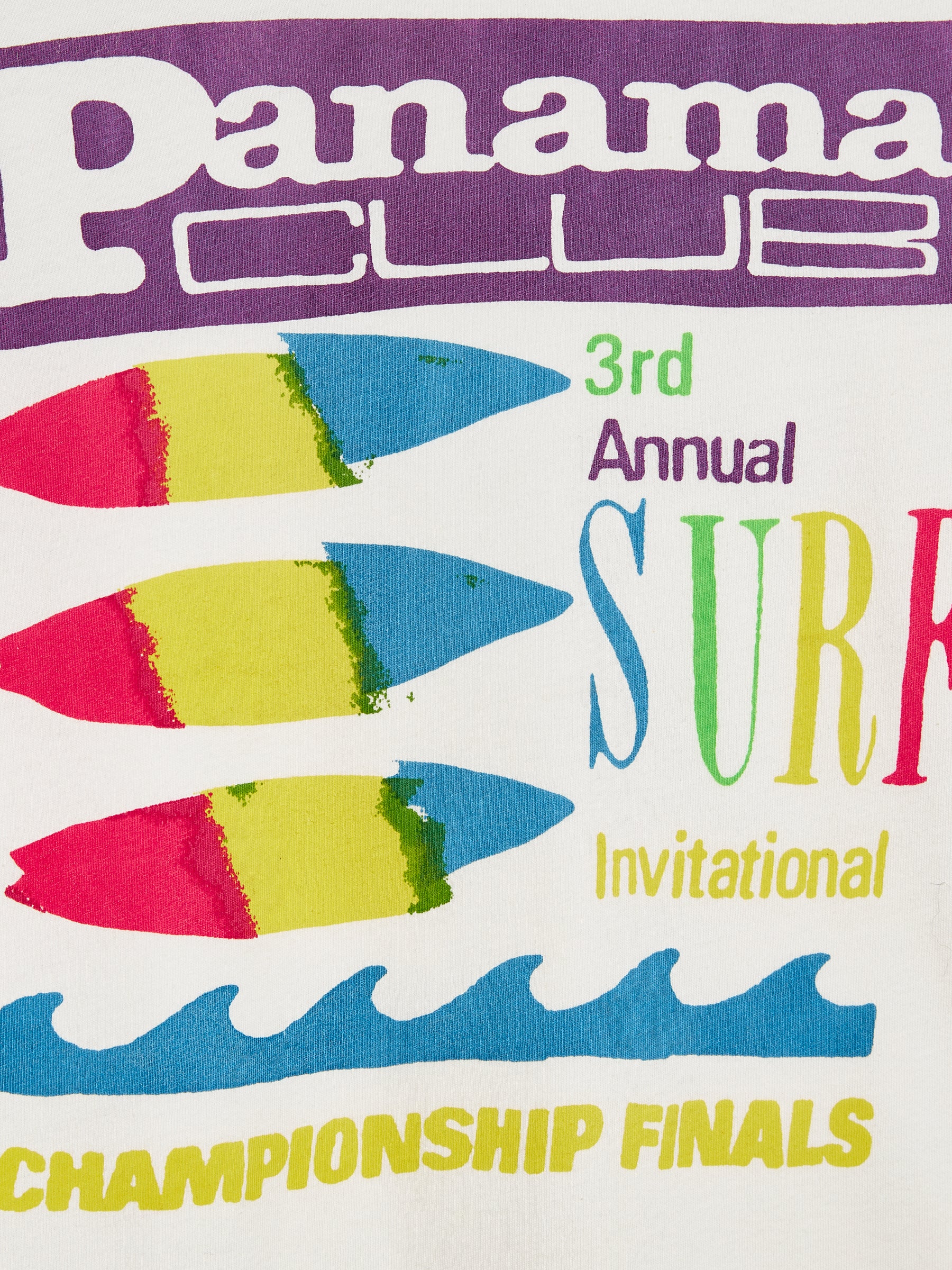 Bellerose T-Shirt Kenny Vintage White Panama achterzijde surf print detail