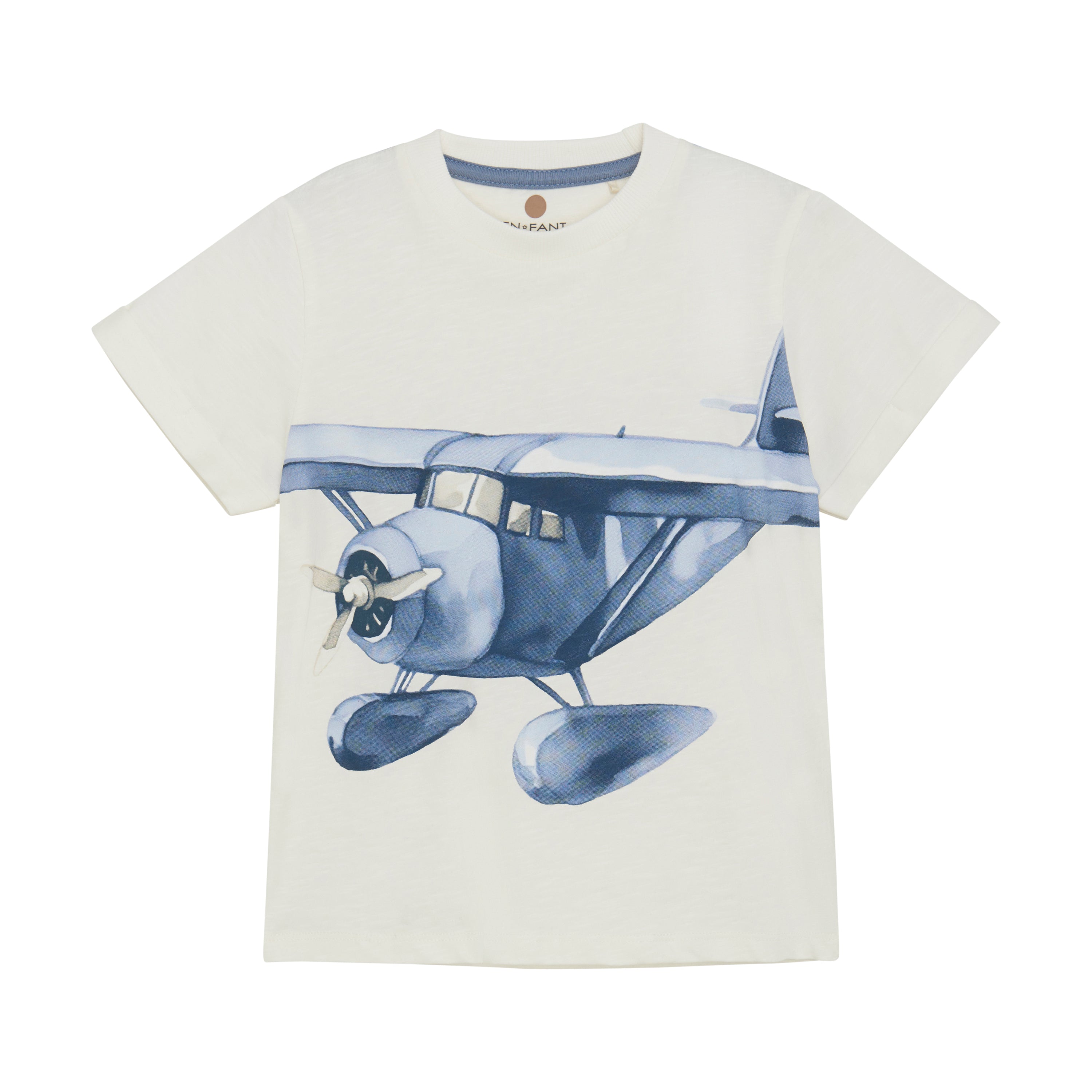 En Fant T-Shirt SS Slub - Egret vliegtuig opdruk voorzijde