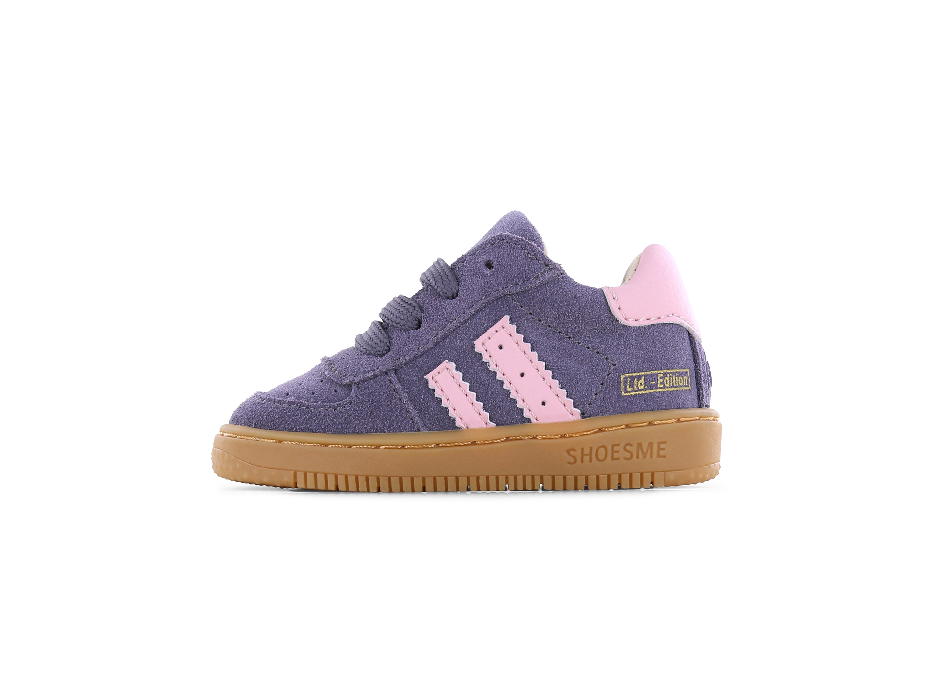 Shoesme Paars Roze Suède Sneakertje zijkant links