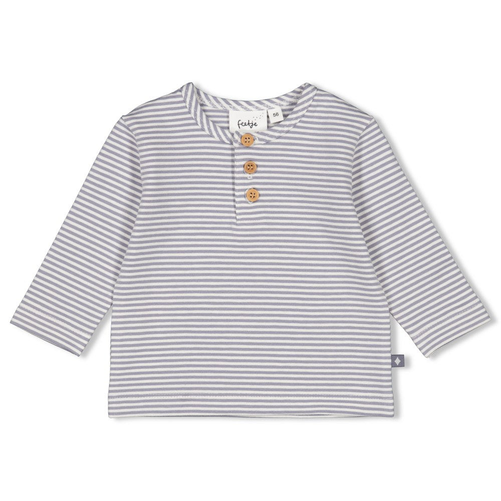 Feetje Longsleeve Streep Farm Life thema gestreept shirt met drie knoopje voorzijde