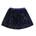 Close-up van de pailetten op de Jubel Pailetten Rok - Wild Soul in Indigo, met biologische katoenvoering, perfecte mix van glamour en comfortVoorzijde