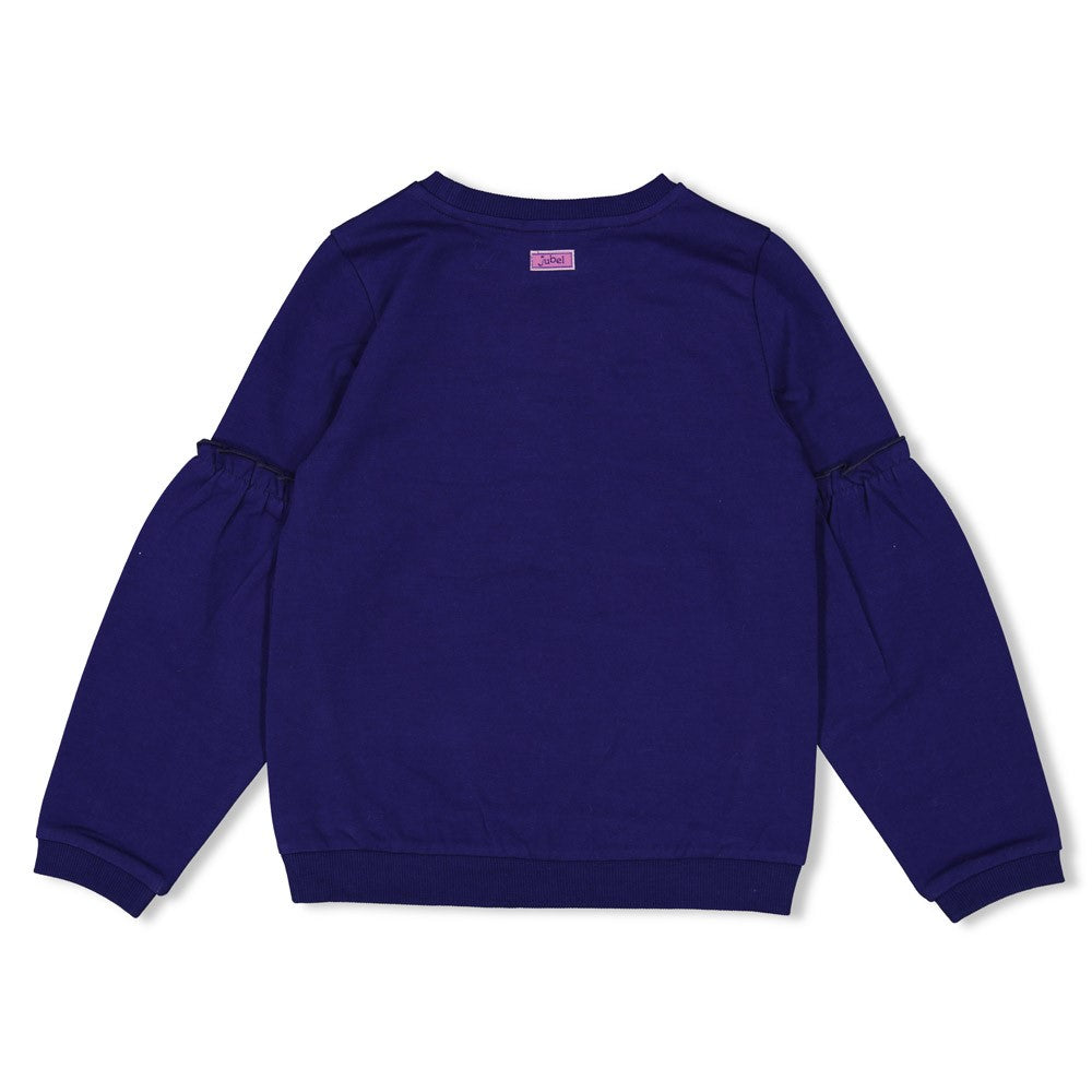 Jubel Sweater - Wild Soul Indigo: "Jubel Sweater - Wild Soul in Indigo, gemaakt van 96% biologisch katoen en 4% elastaan, onderdeel van de Wintercollectie 2025." Achterzijde