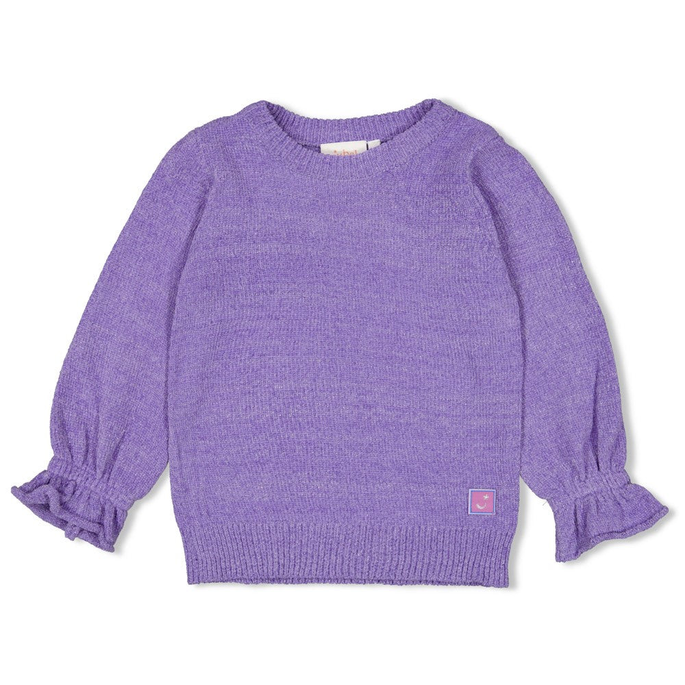 Jubel Sweater Gebreid - Wild Soul Detail: "Detail van de Jubel Sweater Gebreid - Wild Soul in Lavendel, gebreid met lurex voor een feestelijke uitstraling." Voorzijde