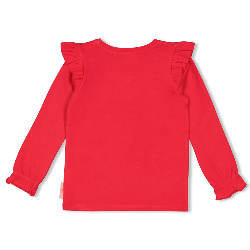 Jubel Longsleeve - Queen Of Hearts Detail: "Detail van de Jubel Longsleeve - Queen Of Hearts, in Rood, met een speelse hartprint en comfortabele stof." Achterzijde